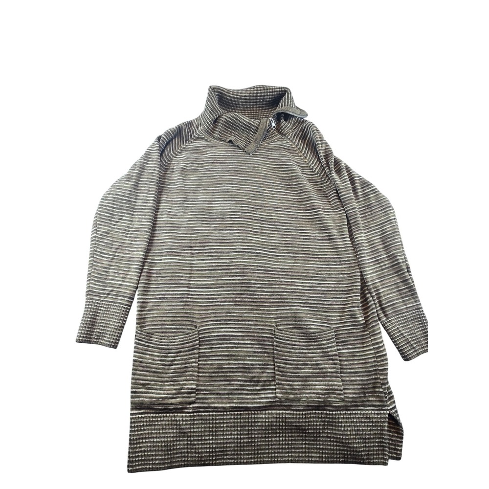 Eight Eight Eight XL Green Striped Cotton Quarter Zip Tunic Sweater Pockets